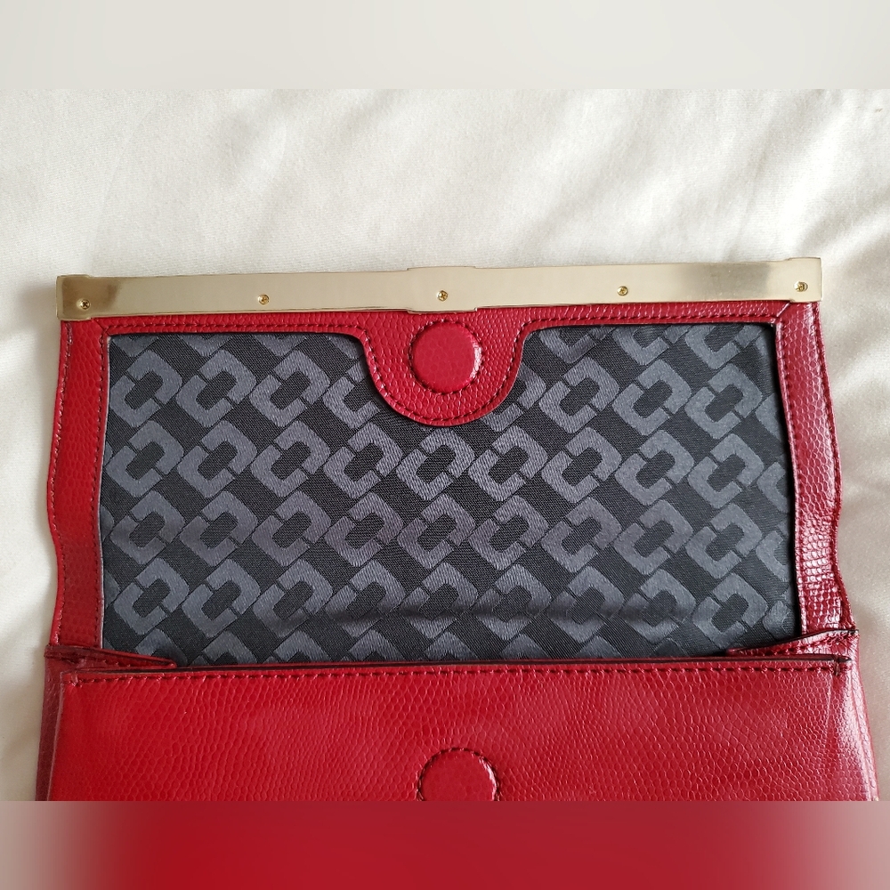 Diane Von Furstenberg Red Lizardskin Leather Envelope Clutch Wallet purse - Picture 7 of 14